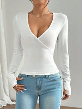 Women V-Neck Long Sleeve Solid Color Minimalist T-Shirt, Casual For Daily Wear